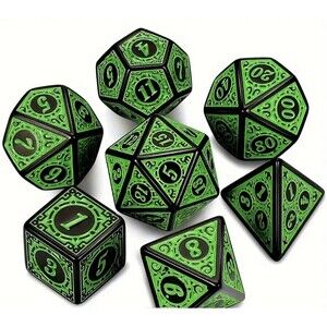 D&D Antique Green Black 7 Dice Set Poly RPG  Dungeons Dragons AD&D